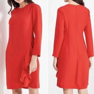 Banana Republic Red Side Ruffle Unlined Dress Size 0 pre-owned